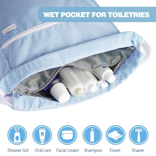 BAVELOE Drawstring Backpack with Wet Pocket & Shoe Compartment, Water-Resistant Sports Gym Swim String Bag for Women Men(Sky Blue) - color: Sky Blue