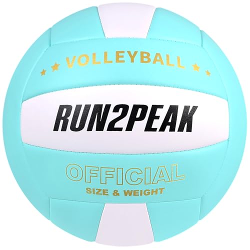 RUN2PEAK Soft Volleyball Ball Official Size 5 Volleyballs for Indoor Outdoor Beach Pool Game Play for Teen Beginner Recreational Team Professional PU Leather Training Practice Volley Balls - color: Cyan Blue/White