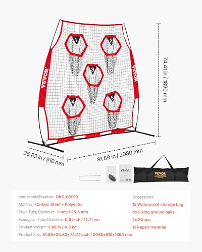 VEVOR 6x6ft Football Trainer Throwing Net, Training Throwing Target Practice Net with 5 Target Pockets,Football Training Equipment Includes Portable Carry Case,Great for Quarterback - color: Red