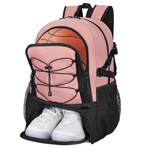 Goloni Basketball Backpack,Large Sports Bag with Ball Compartment & Shoe Compartment,Basketball Bag Fit Volleyball, soccer,Gym - color: Pink