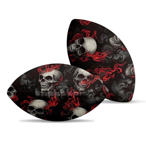 American Football, Official Size 11.9 x 7.3 Inch, Premium Composite Leather High-Grip Ball with Pro-Style Lacing, Unique Prints for Training, Games & Gifts - color: Dark Skull Fire