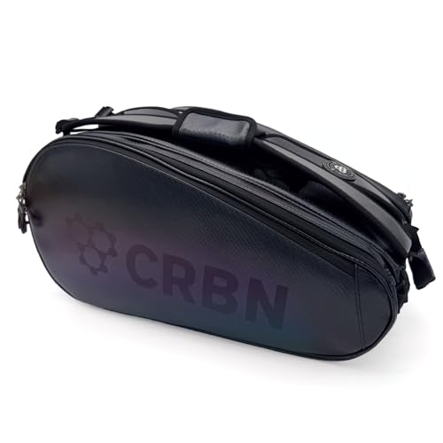 CRBN Pickleball - Pro Team Tour Pickleball Paddle Bag with Built-In Zip-Off Sling Bag - Padded Side Pockets for 6 Paddles, Shoes & More - color: Black/Pearl