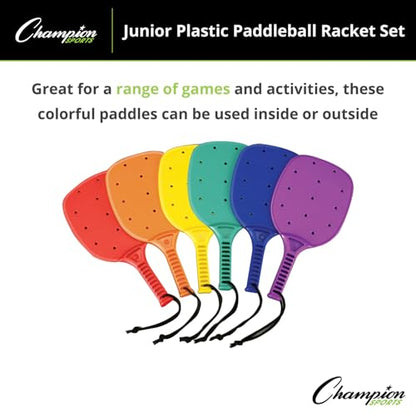 Champion Sports Plastic & Foam Racket Sets – Durable, Lightweight Paddles for Youth Play & PE, Paddleball, Racquetball