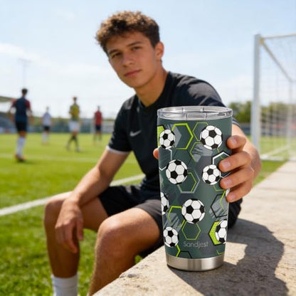 SANDJEST Soccer Tumbler Stainless Steel 20oz, Insulated Travel Coffee Cup, Sport Tumblers Gifts for Soccer Lovers, Men, Coach, Birthday, Christmas - color: Soccer 2