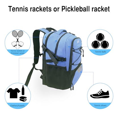 WOLT Tennis Bag - Large Tennis Racket Backpack for Men & Women - Ventilated Shoe Compartment - Holds 2 Rackets