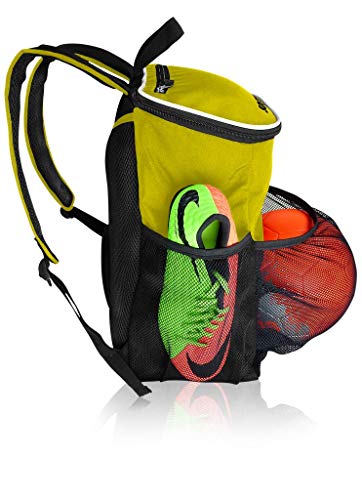 Soccer Backpack with Ball Holder Compartment - for Boys & Girls | Bag Fits All Soccer Equipment & Gym Gear (Black) - color: Yellow