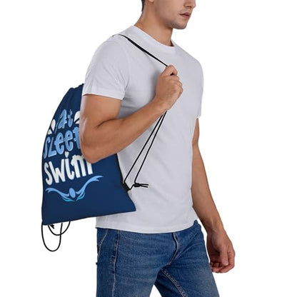 Eat Sleep Swim Unisex Drawstring Backpack Bag Sport Gym Travel Swim Sackpack - color: Eat Sleep Swim