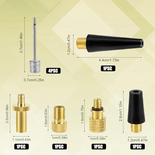 9pcs Bicycle Valve Adapter Set, Brass Bike Tire Valve Adapter Kit with Ball Pump Needles Attachments Inflation Nozzle Air Inflator Balloon Pump Tool for Presta Schrader Bikes Sports Balls