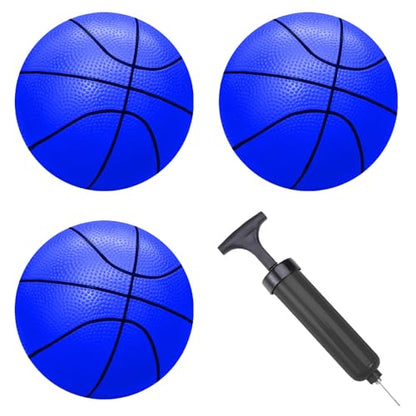 ABAJI Mini 3 Pack 5 inch Toy Basketballs Ball Pump Needle Rubber Material Mini Hoop Toddlers Kids Teenagers Swimming Pool Indoors Outdoors - color: 3 Blue Basketballs