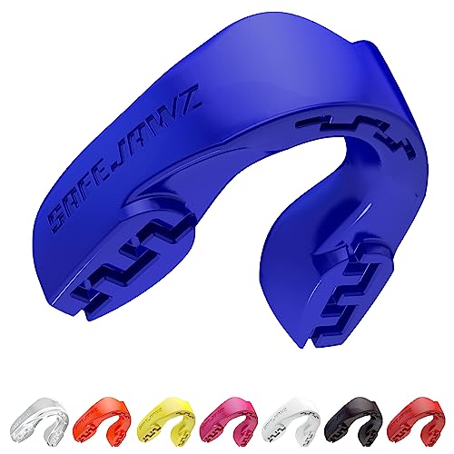 SAFEJAWZ Mouth Guard, Slim Fit Mouthguard for Adults & Youth with Case, Easy Fit Remoldable Mouthpiece for Football, Boxing, Lacrosse, MMA, Basketball & All Contact Sports - color: Blue, size: Junior (Up to 11 Year)