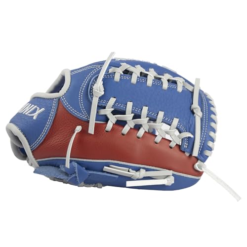 PHINIX Full Grain Leather Baseball Glove Sizes 11Inch -12 Inch - color: Blue&Red, size: 11"