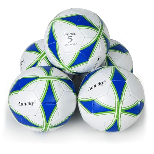 Aoneky Soccer Ball with Pump - color: 10 Pack with 1 Pump - White/Blue/Green, size: 5