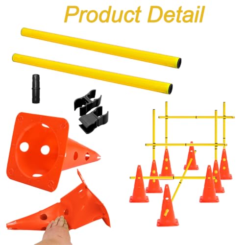 Agility Poles and Hurdles Set Detachable Speed Training Poles Set 8 Training Cones and 12 Agility Poles - color: Orange