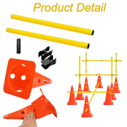Agility Poles and Hurdles Set Detachable Speed Training Poles Set 8 Training Cones and 12 Agility Poles - color: Orange