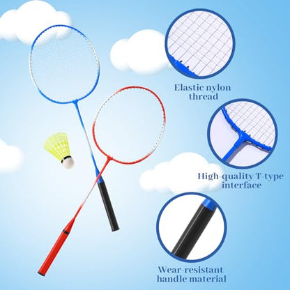 Woanger 8 Pack Badminton Rackets Set Including Badminton Racquets, Nylon Shuttlecocks and Carry Bag for Outdoor Backyard Games Beginners - color: Red & Blue