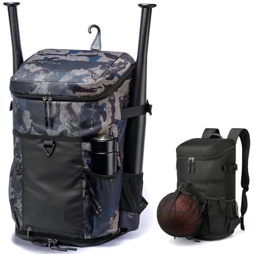 Baseball Backpack Equipment Bag for Adult with 2/4 Bat Holder & Fence Hook Lightweight Mens Softball Bag with Shoes Compartment Coaches Catchers Team Baseball Gear Bags Youth Boys - color: 1 Blue