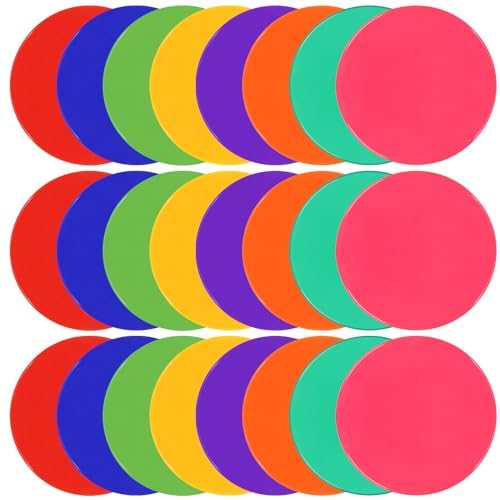 Poly Spots 9inch Poly Spot Markers for Gym Floor, 9 Colors 18/36 Pcs Non-Slip Rubber Floor Dots Flat Cones Round Agility Markers for Sports Soccer Basketball PE Training, Dance, Classroom Activities - style: 24Pcs 8colors 9inch