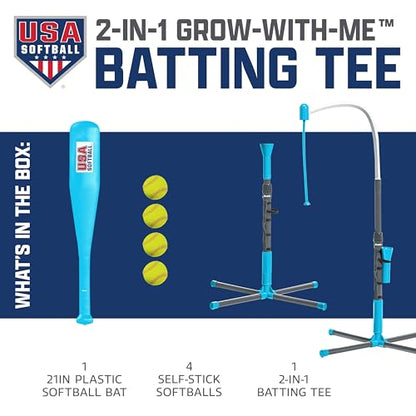 Franklin Sports Grow-with-Me Kids Baseball Batting Tee + Stand Set for Youth + Toddlers - Youth Baseball, Softball + Teeball Hitting Tee Set for Boys + Girls - style: Grow With Me Tee - Usa Softball