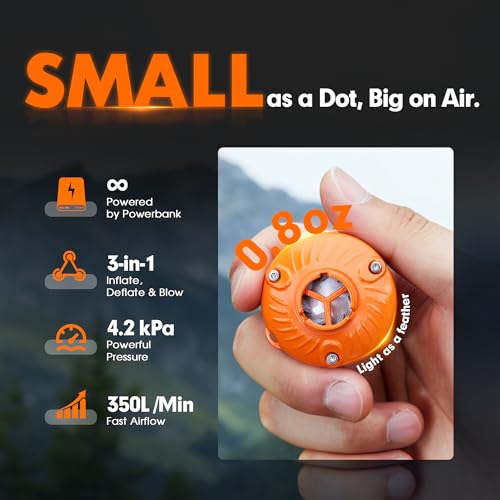 GoToRidge DOT Pump Air Pump for Inflatables, 0.8oz Ultra-Mini Electric air Pump Portable, 4.2kPa Fast Inflator Air Mattress Pump for Ultralight Camping Gear, Pool Floats Air Bed Air Mattress