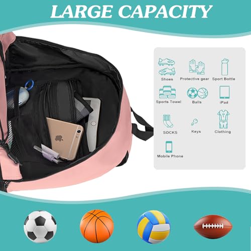 WOLT Soccer Backpack Soccer Bag with Ball Holder & Shoes Compartment, Sport Equipment Bags For Football, Basketball, Volleyball, Gym - color: LightPink
