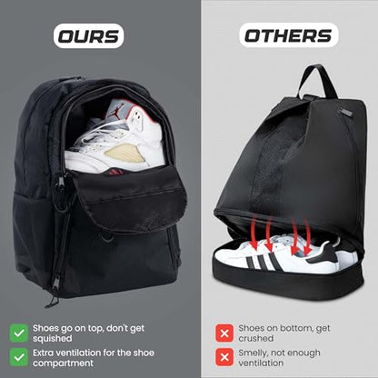 Soccer & Basketball Sports Bag with Ball Pump - Basketball Backpack with Separate Ball & Shoes Holder Compartment, Soccer Basketball Football & Volleyball Bag with Large Capacity - color: Carbon Black, style: With Ball Pump