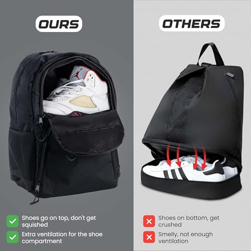 Soccer & Basketball Sports Bag with Ball Pump - Basketball Backpack with Separate Ball & Shoes Holder Compartment, Soccer Basketball Football & Volleyball Bag with Large Capacity - color: Carbon Black, style: With Ball Pump