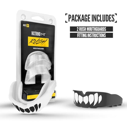2 Pack Nxtrnd Rush Dual Layer Mouthguard, Custom Fit Sports Mouthpiece for Football, Boxing, MMA, Basketball, Hockey, Lacrosse, Youth & Adult (Black & White Fangs) - color: Black & White Fangs