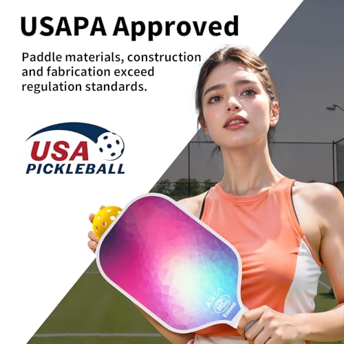 AL Kort Pickleball Paddles Set of 2, Fiberglass Pickleball Racket Lightweight Paddles, USAPA Approved Pickle Ball Equipment with Bag and 4 Balls, Pickle Rackets 2 Pack for Beginners - color: Purple & Black/White Handle