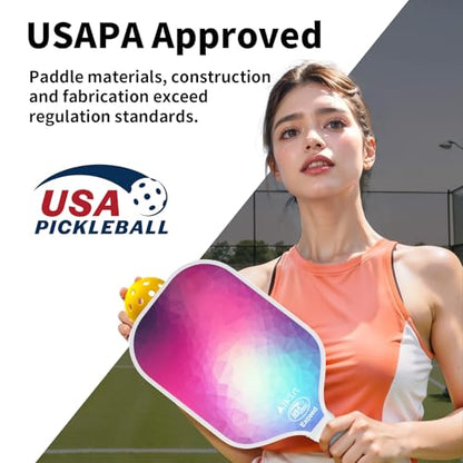 AL Kort Pickleball Paddles Set of 2, Fiberglass Pickleball Racket Lightweight Paddles, USAPA Approved Pickle Ball Equipment with Bag and 4 Balls, Pickle Rackets 2 Pack for Beginners - color: Purple & Black/White Handle