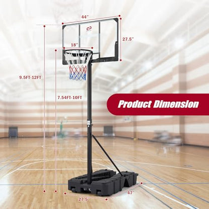 GYMAX Basketball Hoop, 7.54-10ft Adjustable Portable Basketball Goal with Extra Thick Fillable Base, Foldable, Shatterproof PC Backboard, Indoor & Outdoor for Driveway, Backyard, Court, Adults Teens