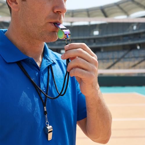 TIESOME 4Pcs Stainless Steel Whistle with Lanyard, Super Loud Sports Whistle for Referees, Coaches, Police, Emergency, and Outdoor Sports
