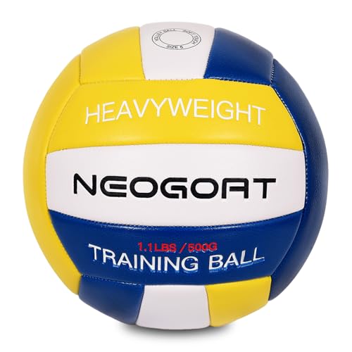 1.1LBS Weighted Heavy Volleyball For Setters Serve Trainer Setter Weighted Volleyball Training Equipment Size 5 Soft PU Leather, Durable for in&Outdoor Training, Perfect for Setting, Rebounders - color: Yellow/Blue/White