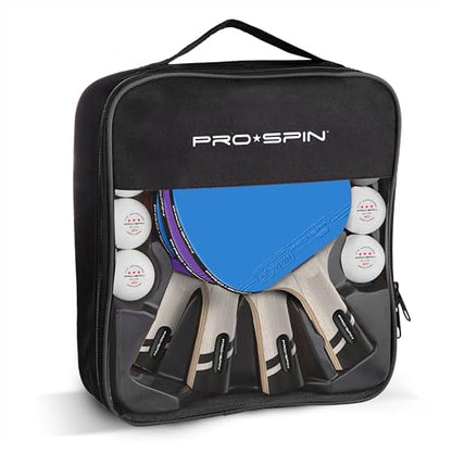 PRO-SPIN Ping Pong Paddles – ITTF Approved Professional Table Tennis Rackets with Carbon Fiber for Superior Control | 7-Ply Blade, Premium Rubber, 2.0mm Sponge - color: 4-Pack | Blue/Violet