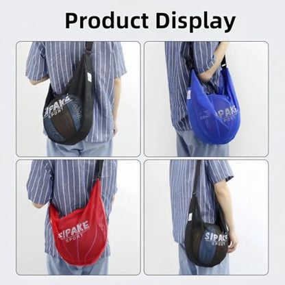 Basketball Carrying Bag with Multiple Compartment Adjustable Shoulder Strap Waterproof Nylon Crossbody Bag for Training - color: Blue