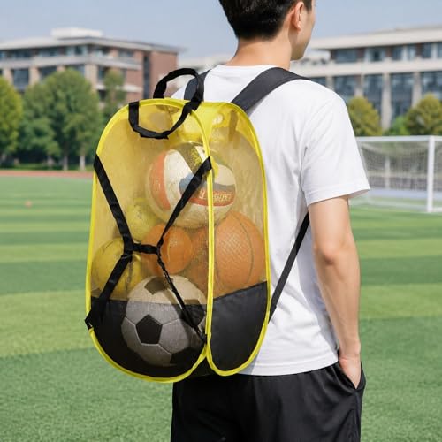 Heavy Duty Soccer Ball Net Bag Basketball Mesh Ball Bag for Outdoor Baseball Swimming Gears Basketball - color: Yellow