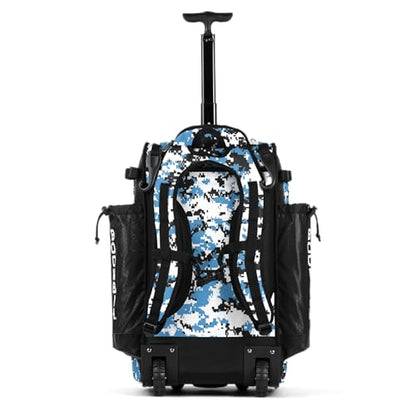 Boombah Catchers Superpack Hybrid Rolling Digital Camo Bat Bag - Multiple Colors - Wheeled & Backpack Version - color: Black/Columbia Blue