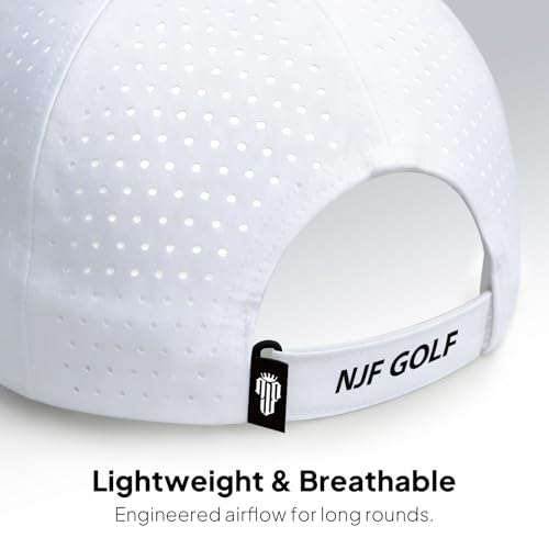 NJF Golf Hat Men - Breathable Mens Golf Hats, Adjustable Rope Hook and Loop Style Cap, Convenient Cap with Tee Holder - color: Arctic White
