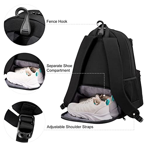 Tennis Bag Professional Tennis Backpack for Men and Women Racket Bags Holds 2 Rackets with Ventilated Shoe Compartment - color: Black with Shoes Compartment