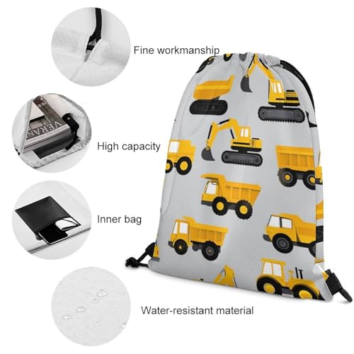 Beam Backpack Large Capacity Drawstring Sack Waterproof Sackpack for Basketball Volleyball Sports Gear Men Women, Construction Trucks Bags - color: Picture (747)