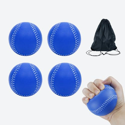 Foam Baseballs, 9 Inch Soft Baseballs Training Pitch Stress Ball with Drawstring Bag - color: Blue 4Pack