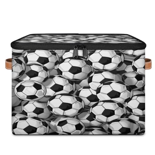 TropicalLife Sports Soccer Large Storage Basket with Lids, Storage Bin for Closet Organizing Shelves, Foldable Boxes Organizers Cubes for Nursery Bedroom