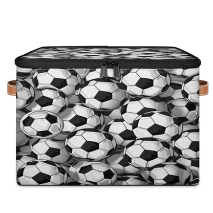 TropicalLife Sports Soccer Large Storage Basket with Lids, Storage Bin for Closet Organizing Shelves, Foldable Boxes Organizers Cubes for Nursery Bedroom