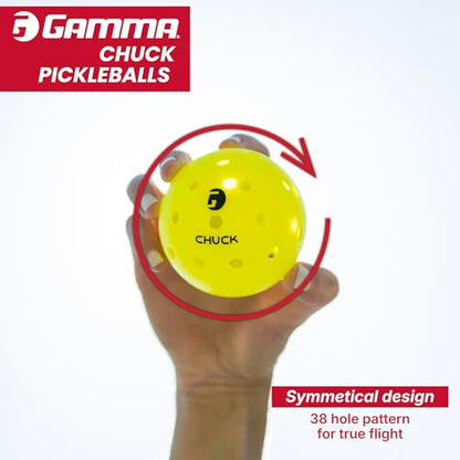 GAMMA Chuck Outdoor Pickleballs, Symmetrical 38-Hole Design, USAPA Approved for Tournament Play, Durable, All-Weather Endurance, Consistent Flight, Enhanced Speed, Competitive & Practice - style: 6 Pack