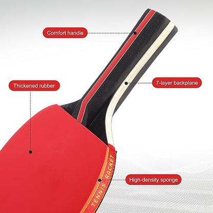 Liliful 8 Pcs Table Tennis Paddle Set Included 8 Table Tennis Rackets with 12 Balls and 4 Carry Case Portable Sport Accessories for Adults and Family Indoor Outdoor Sport