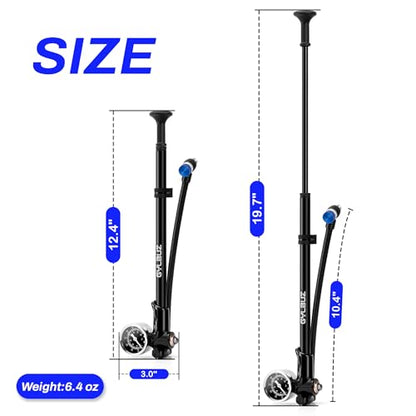 High Pressure Shock Pump: Bike Shock Air Pump with Gauge 400 PSI for Fork and Rear Bicycle Suspension,Mini Mountain Bicycle Pump Fits Schrader Valve