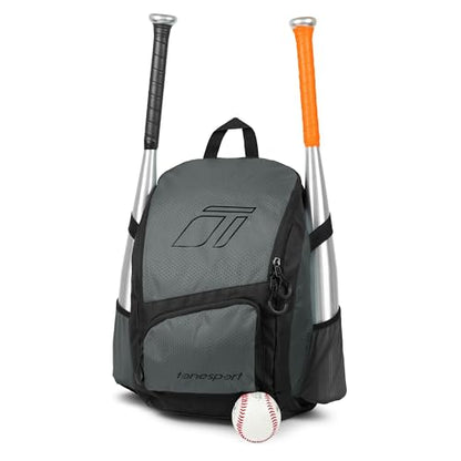 Tonesport Baseball Bag - Backpack for Baseball, Softball, Tball - Adults & Youth Bat Bag - color: Grey, style: Youth Baseball Backpack