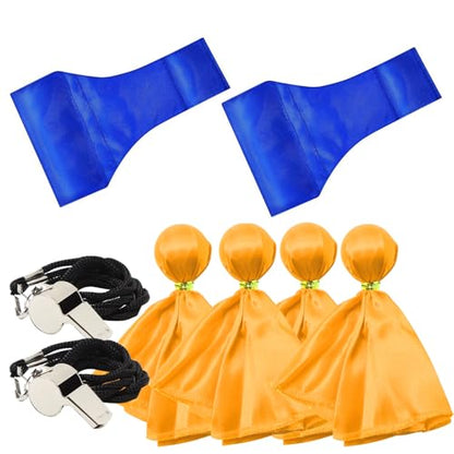 VKT 8Pcs Football Referee Accessories Set 1 Throw Down Single Bean Bag 2 Yellow Penalty Flags 1 Stainless Steel Whistle for Soccer Ref Umpire Coaches Halloween