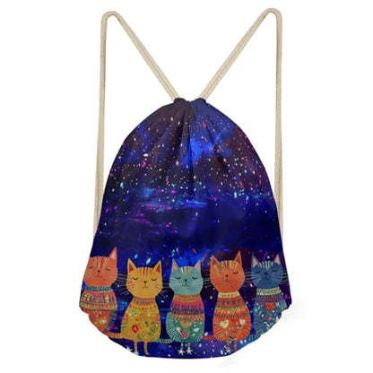 Mumeson Cat Starry Sky Backpack Cinch Sack String Travel Drawstring Bag Storage Pouch Pig Gifts for Women Girls Kids - color: Cat Starry Sky