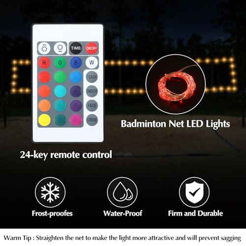 Moukeren Volleyball Badminton Net Light 16 ft String Lights with Remote, 16 Colors 4 Modes LED for Backyard Volleyball Badminton Game Outdoor at Night (net Not Include)