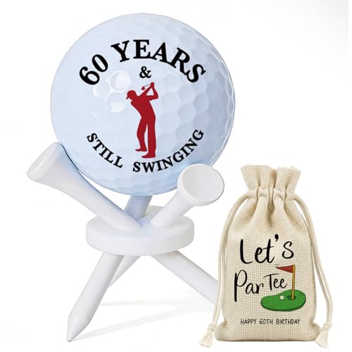 Dad Gift for Fathers Day, 60th Birthday Golf Gifts for Grandpa Dad Friends Husband Men, 60 Years Old Novelty Birthday Golf Ball Gift, Golf Ball Tabletop Display Stand Holders Gifts Decor, 3 tees